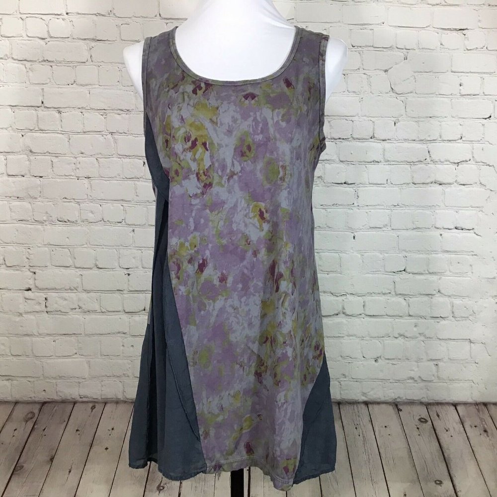 CMC Sleeveless Tunic Dress Grey Purple Print Large